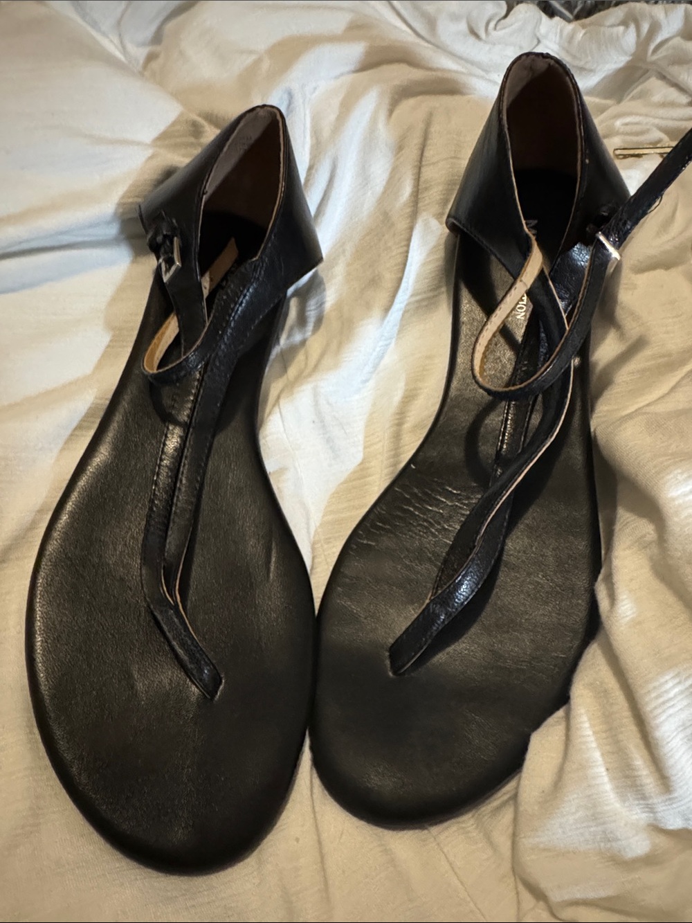MANGO Black Women's Leather T-Strap Sandals - Classic Minimalist